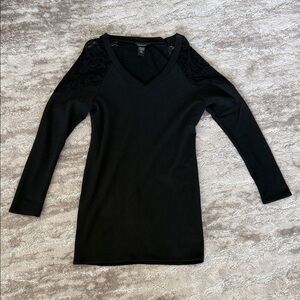 Moda International Black Sweater Dress with Lace Shoulders